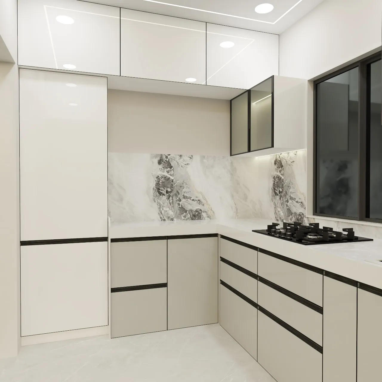 Modular Kitchen in beige color theme