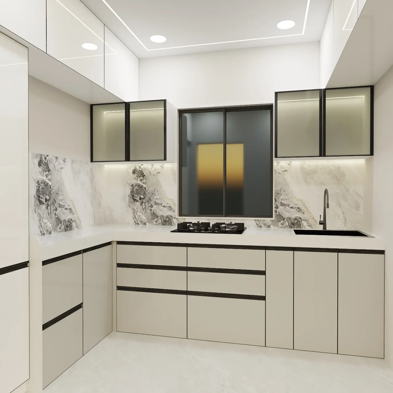 Modular Kitchen in beige theme